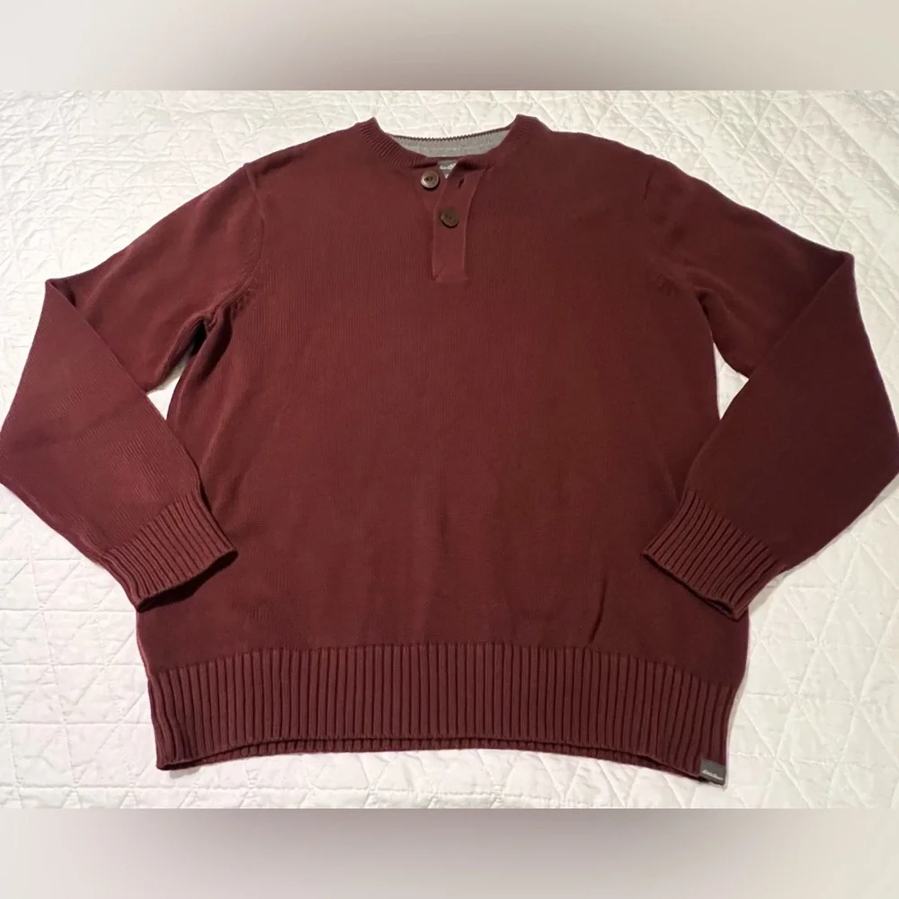 Eddie Bauer two button pullover sweater 100% cotton rust/burgundy Size Large - Picture 3 of 10